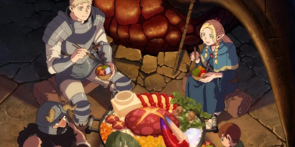 Delicious in Dungeon main characters at dinner