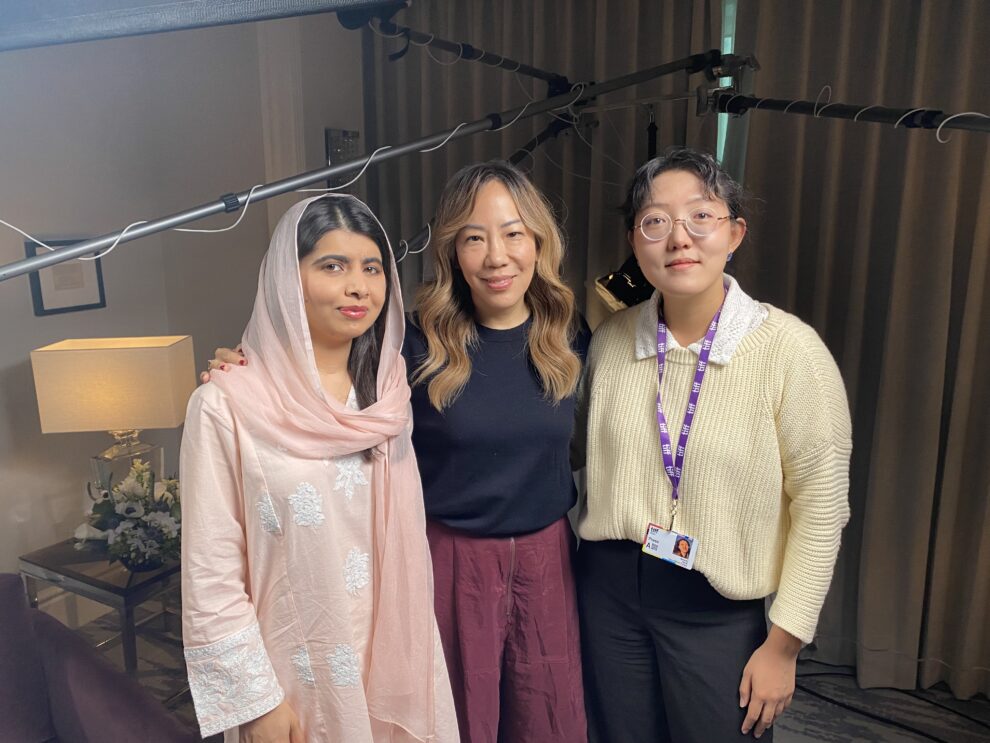 Grace Han stands with Malala Yousafzai and Sue Kim for "The Last of the Sea Women" on occasion of its premiere at Toronto International Film Festival