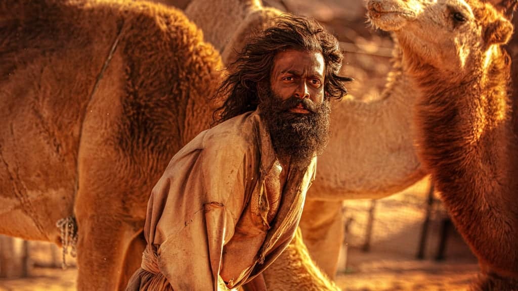 Aadujeevitham: The Goat Life the protagonist swith camels